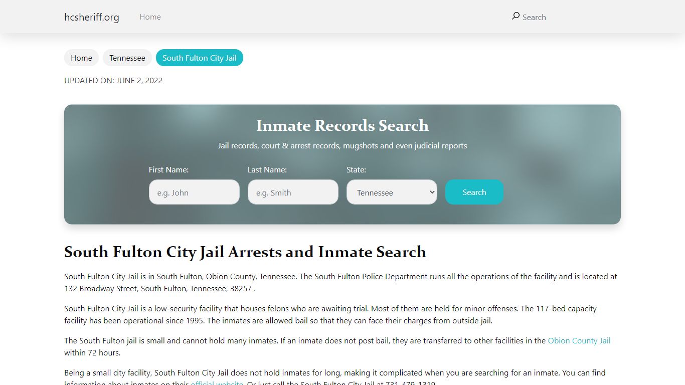 South Fulton City Jail Arrests and Inmate Search